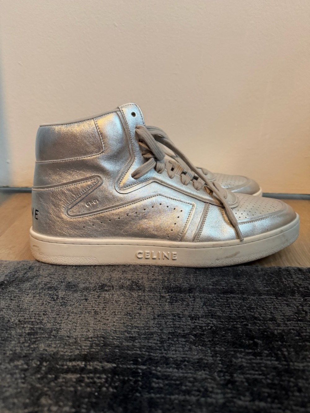 Celine Silver Metallic High-Top Sneakers
